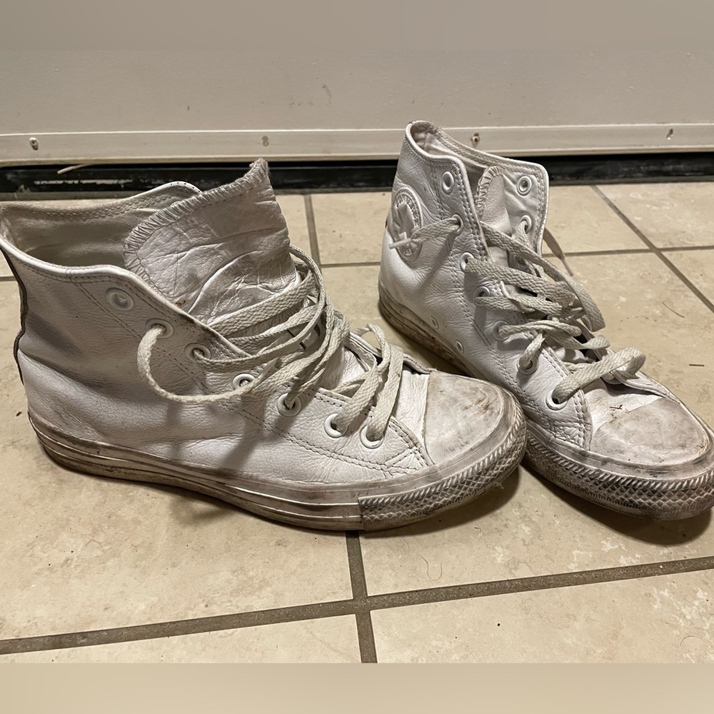 Converse Chuck Taylor All Star High Top Shoes, White Monochrome, Leather